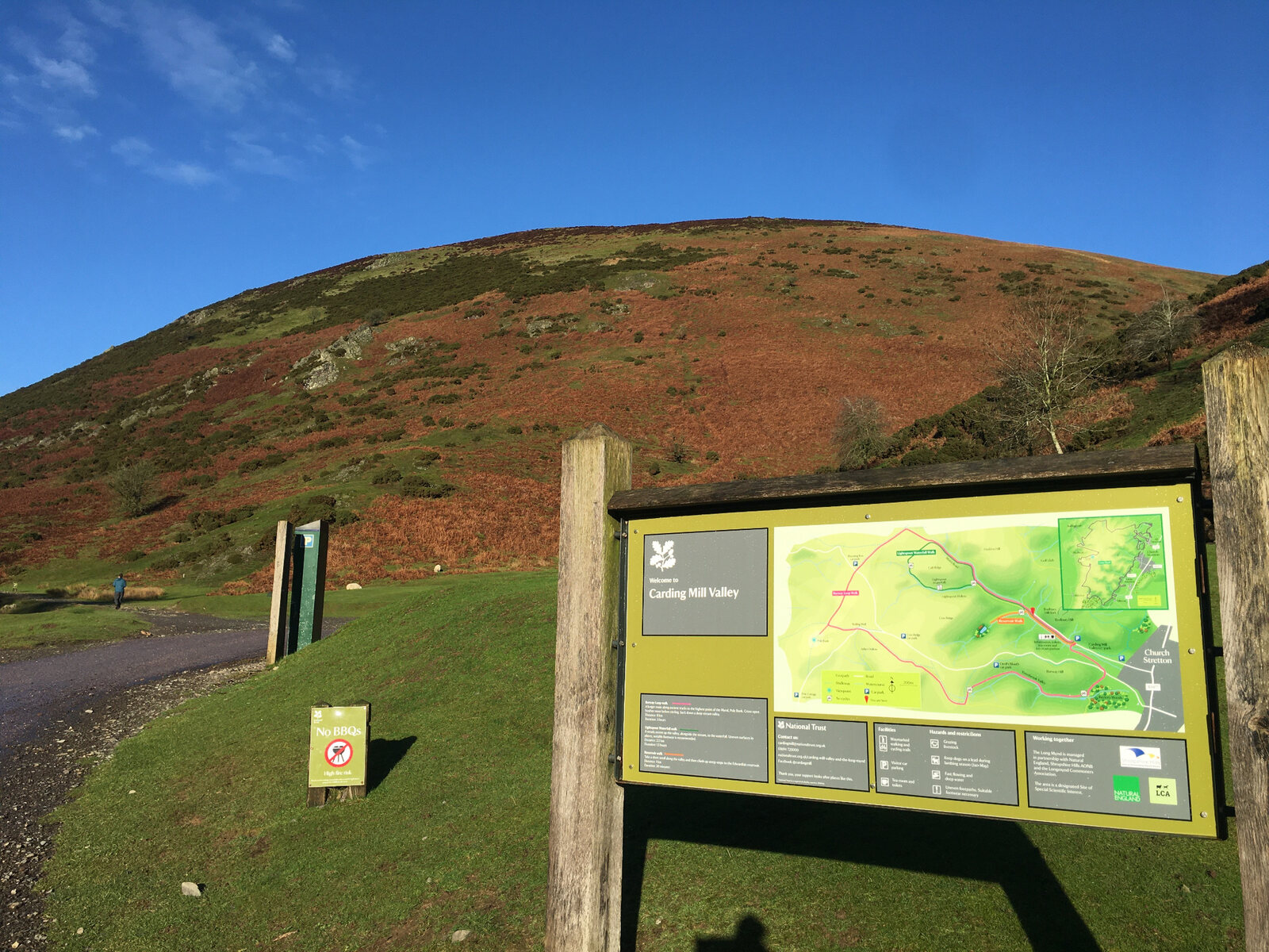 Walking information board at Carding Mill Valley